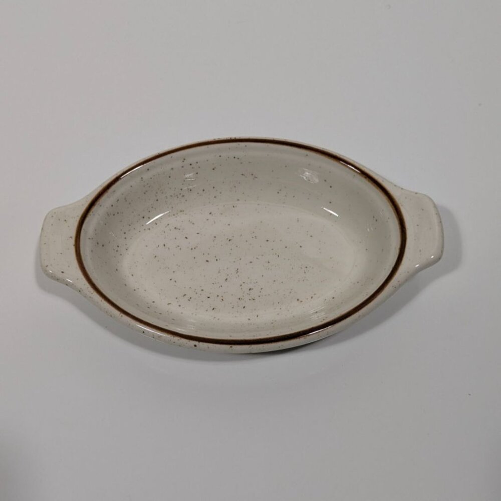 Syracuse Speckled Brown Oval Au Gratin Dish Vintage Ceramic Serving Bakeware